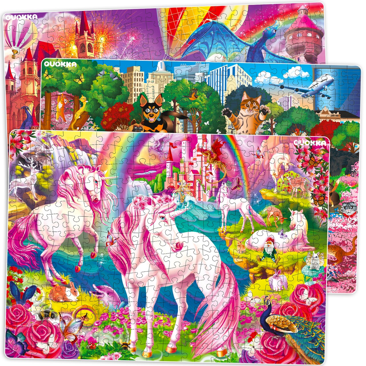 QUOKKA 300 Pieces Puzzles for Kids Ages 10-12 - 3X Set Floor Jigsaw Puzzles for 8-10 yo - Toy for Learning Unicorn – Jigsaw Educational Game for Adult Family Boy and Girl
